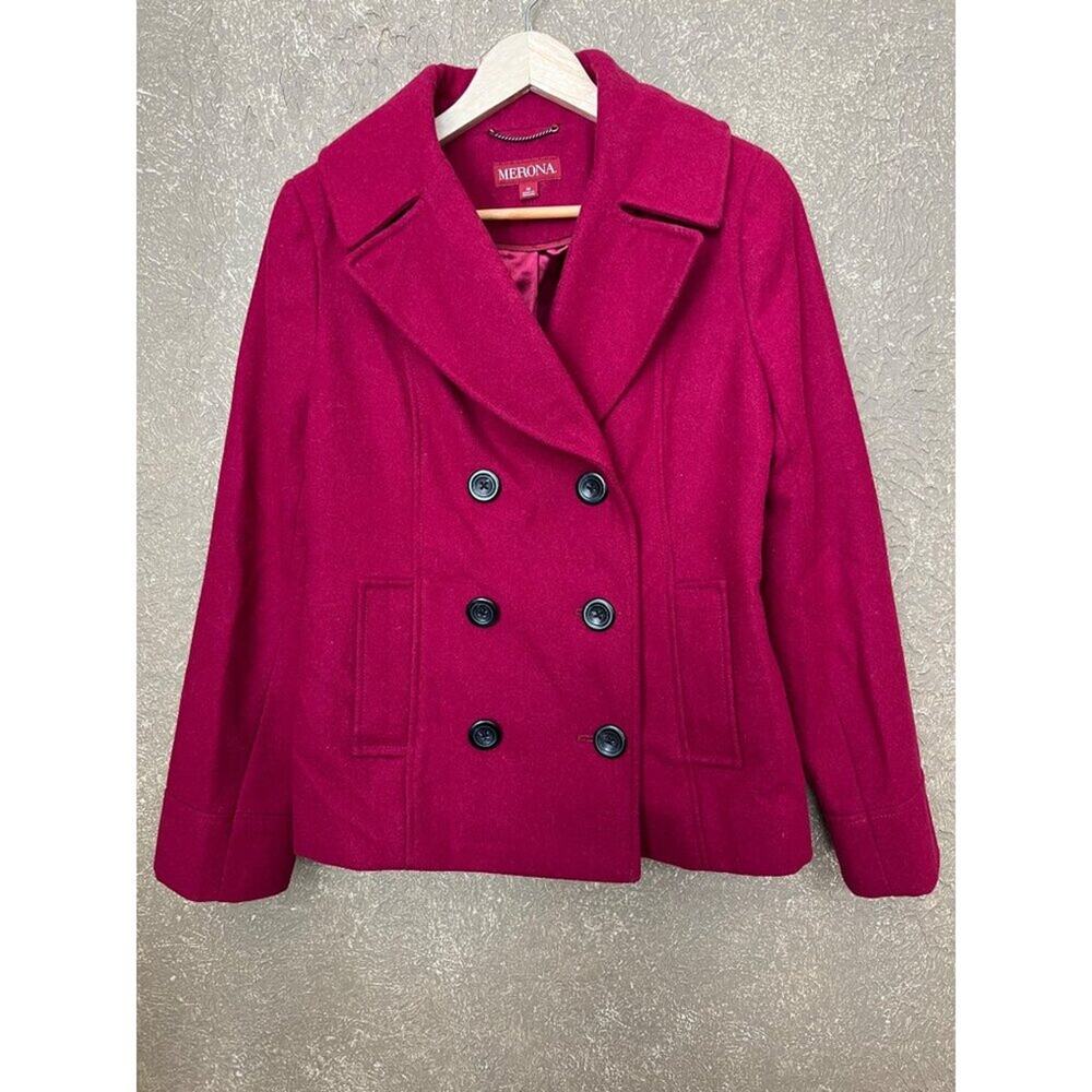 Merona Wool Blend Pea Coat Jacket Magenta Berry Pink Women Size M